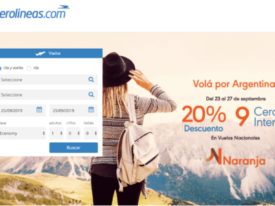 Aerolíneas y Tarjeta Naranja: 20% de Descuento y 9 Cuotas sin Interés