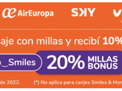 HOT SALE de SMILES: Reintegro de 20% en vuelos de AIR EUROPA, IBERIA, VIVA AIR y SKY. Ejemplos y Cómo UTILIZARLO.